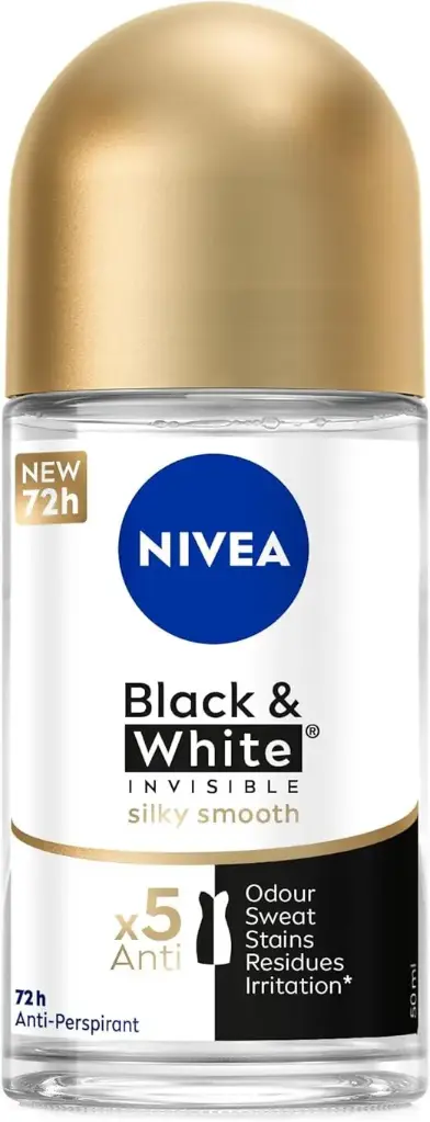 NIVEA Black & White Invisible Silky Smooth Antiperspirant for Women, Roll-on 50ml