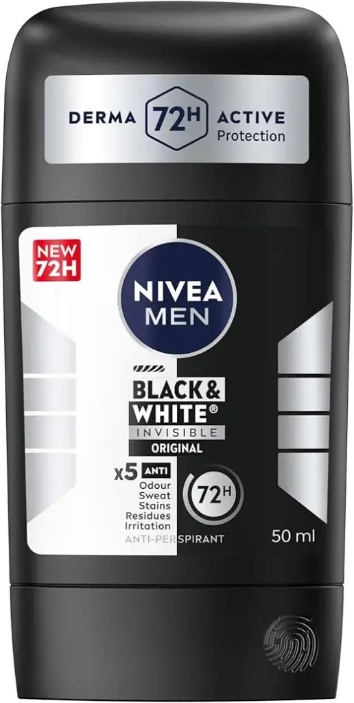 NIVEA MEN Antiperspirant Stick for Men, 48h Protection, Black & White Invisible Original, 50ml