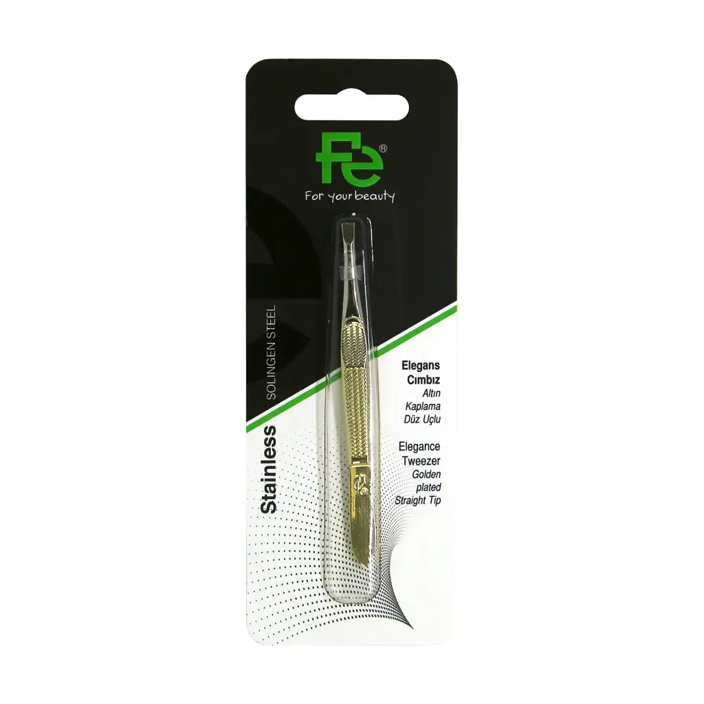 Fe Elegance Tweezer Golden Plated Straight Tip FEPI026 