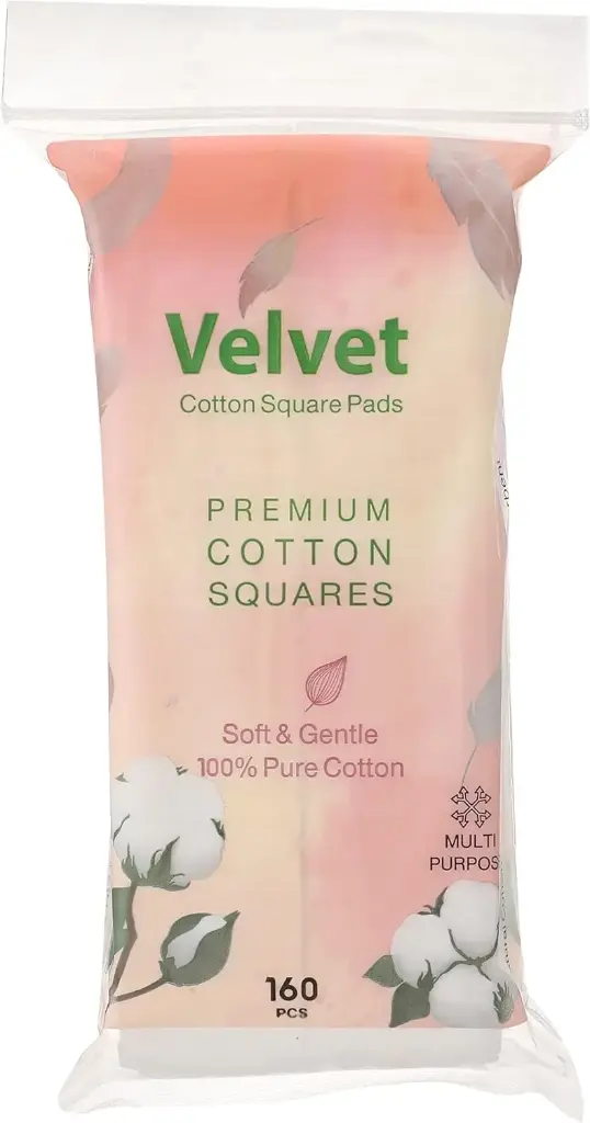 Velvet multipurpose square cotton pads pack of 160 pcs 