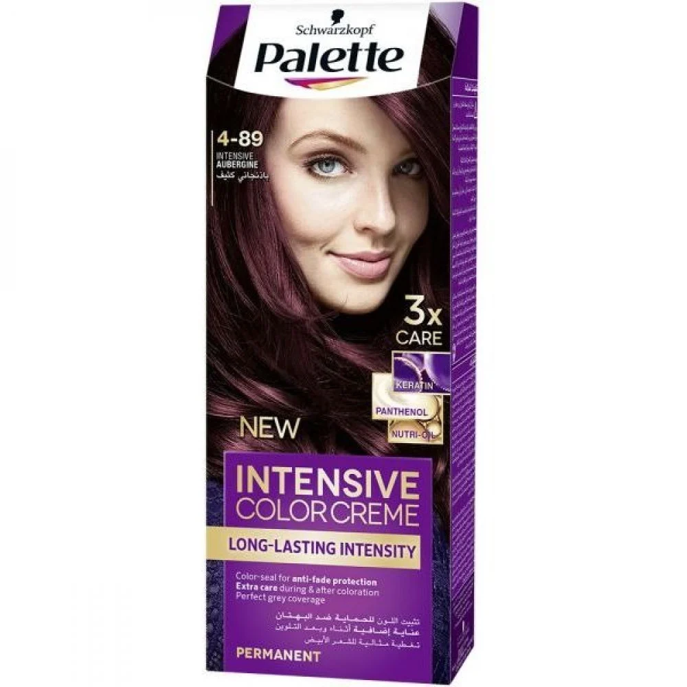 Palette Permanent Cream Hair Dye for Women, Intensive Aubergine 4-89