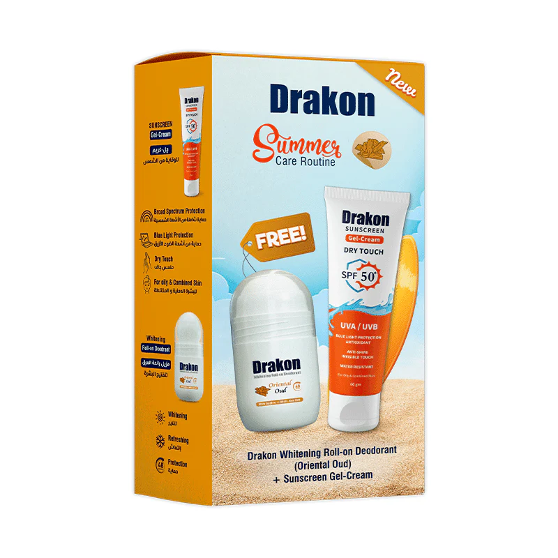 Drakon Roll-On Deodorant Oriental Oud & Sunscreen Gel Cream 50ml + 60 gm | Dry Touch SPF50+ UVA/UVB | all Skin Type Promopack
