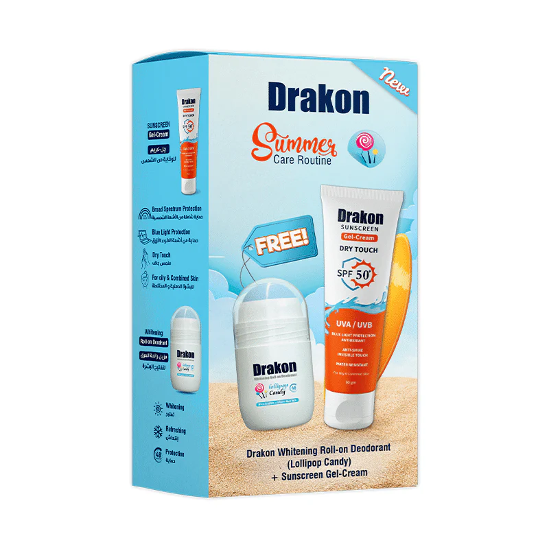Drakon Roll-On Deodorant Lolli Pop & Sunscreen Gel Cream 50ml + 60 gm | Dry Touch SPF50+ UVA/UVB | All Skin Type Promopack