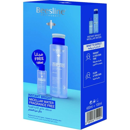 [koz2055] Beesline Instant Bright Micellar Water Makeup Remover Radiance For All Skin Types Promo Pack (400 ml + 100 ml) 